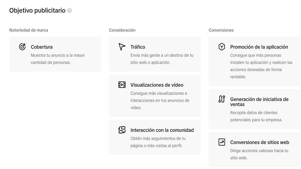 TikTok AdsTipo de objetivos
